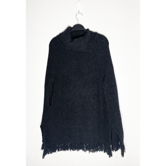 A.P.C. Rue Madame Paris Women's Italian Merino Wool Turtleneck Poncho Fringe Hem - Picture 1 of 8